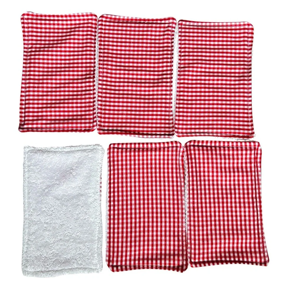 Hand Crafted Red Gingham Reusable 6 Terry Cloth Unpaper Towels 100% Cotton